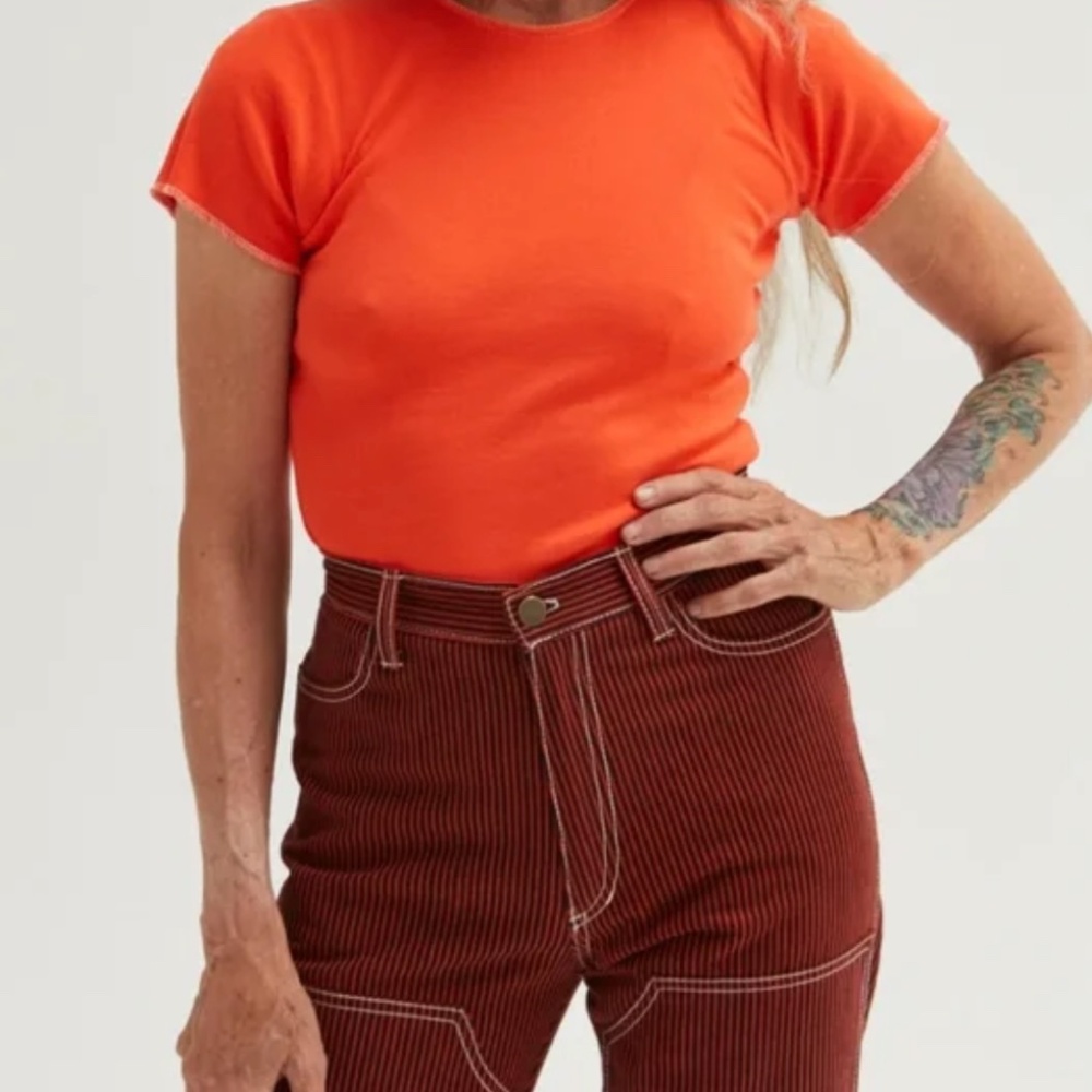 Lykke Wullf Orange Baby Tee T-Shirt with Pink Trim Size S